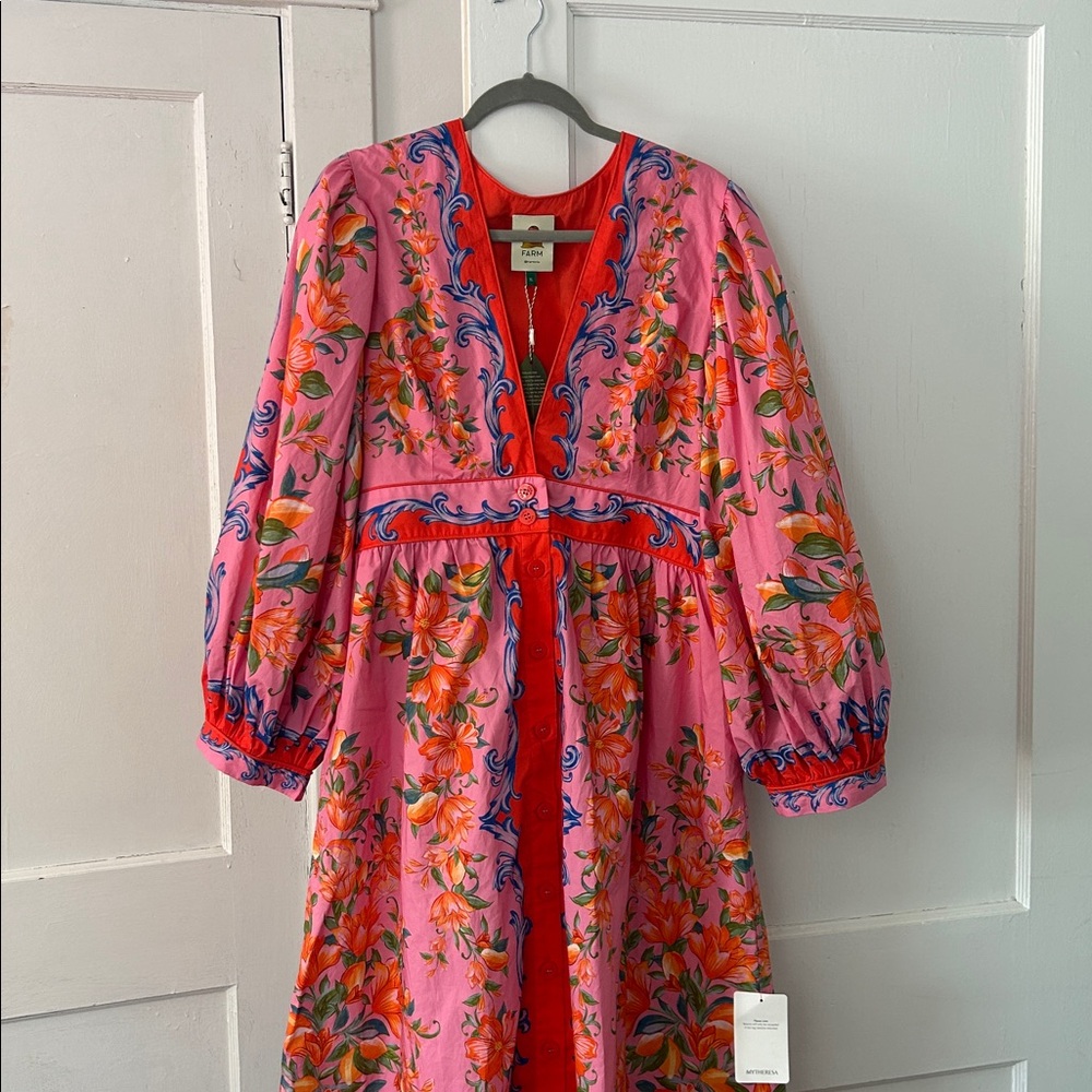 FARM Rio Sicily Flowers Orange & Pink Floral Cotton Dress - Picture 4 of 9
